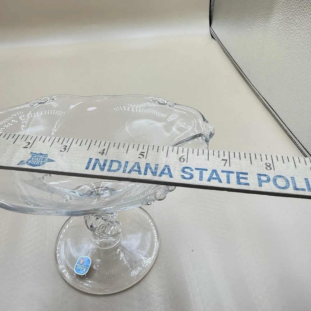 A. H. Heisey Puritan Colonial Clear Glass Pedestal Compote Dish 1950s Crystal